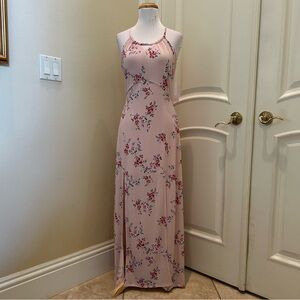 NWT Candies pale pink floral maxi dress with front slits